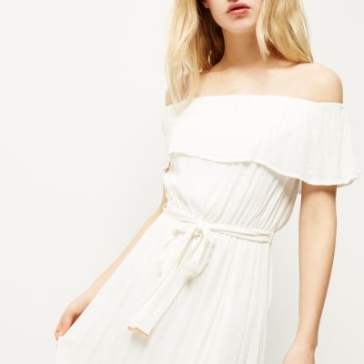 White bardot maxi dress